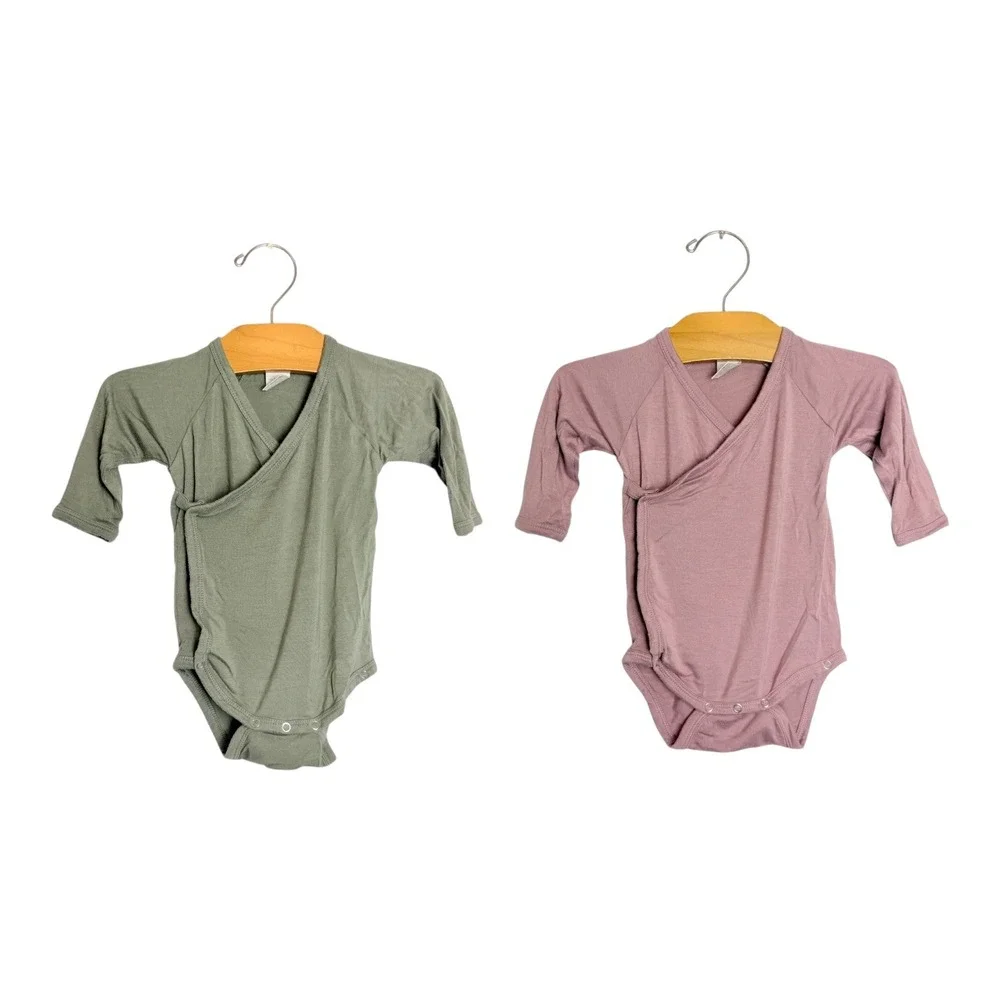 Kate Quinn The Woods Kimono Bodysuit Set 2pk Sage Mauve Modal 3-6M